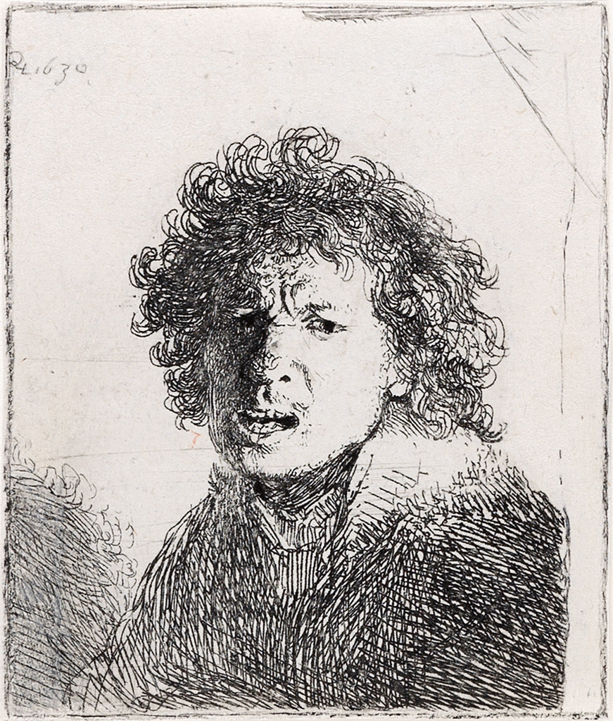 REMBRANDT VAN RIJN Self Portrait Open Mouthed, as if Shouting: Bust.